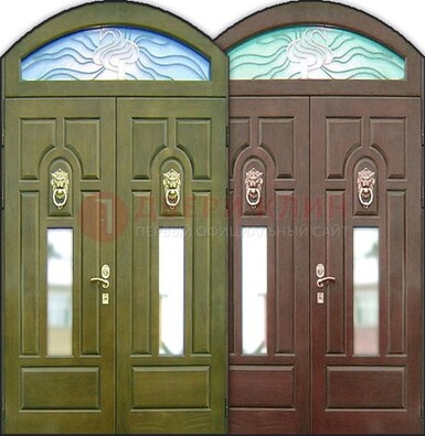 Стальная арочная дверь со стеклом ДА-17 для монолитного дома в Волжском