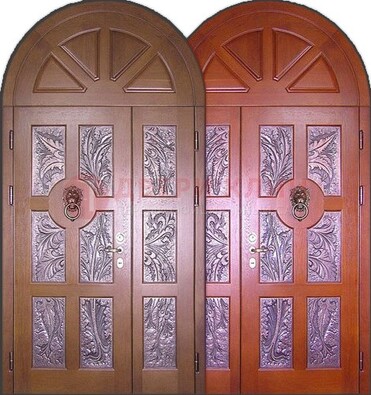 Металлическая арочная дверь со стеклом ДА-28 в коттедж в Волжском