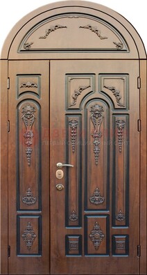 Арочная железная дверь с виноритом и узором ДА-36 в Волжском