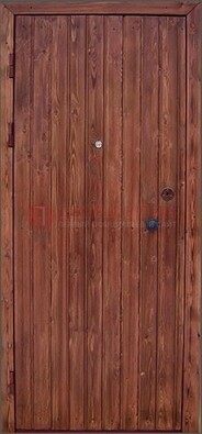 Коричневая железная дверь с евровагонкой ДЕ-18 в Волжском