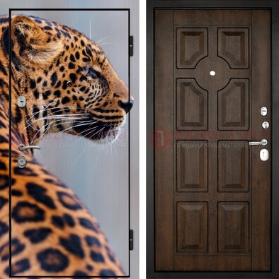 Металлическая дверь с фотопечатью леопарда ДФ-26 в Волжском