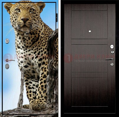 Железная дверь с рисунком гепарда снаружи ДФ-27 в Волжском