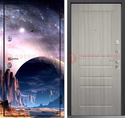 Железная дверь с фотопечатью космоса и планеты ДФ-50 в Волжском