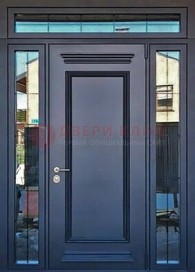 Черная металлическая дверь с фрамугой и филенкой ДФГ-19 в Волжском