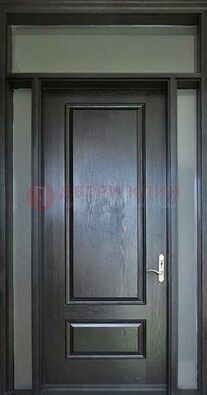 Черная металлическая дверь с фрамугами и стеклом ДФГ-24 в Волжском