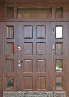 Стальная дверь МДФ со стеклом и фрамугами для дома ДФГ-29 в Волжском