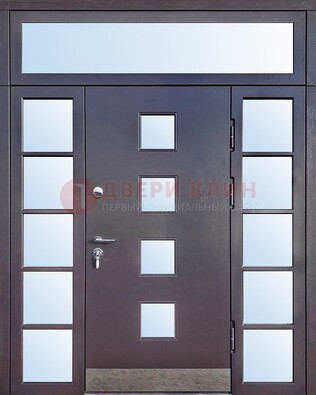 Современная железная дверь со стеклом и фрамугами ДФГ-4 в Волжском