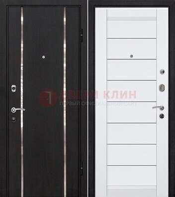Черная входная дверь с МДФ и декоративными вставками ДМ-143 в Волжском
