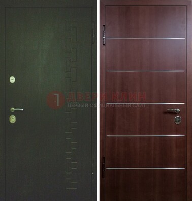 Темная металлическая дверь с МДФ ламинат с молдингами внутри ДМ-16 в Волжском