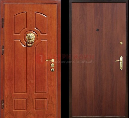 Оранжевая стальная дверь с МДФ ламинат внутри ДМ-18 в квартиру в Волжском