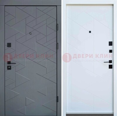 Серая металлическая дверь МДФ с узором  ДМ-224 в Волжском