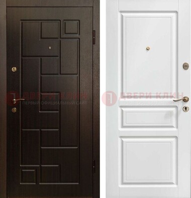 Входная дверь Коричневая металлическая филенчатая с белой МДФ внутри ДМ-241 в Ногинске