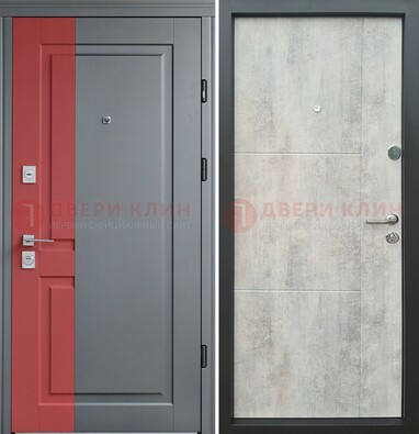 Серая с красной полосой металлическая дверь МДФ ДМ-245 в Волжском