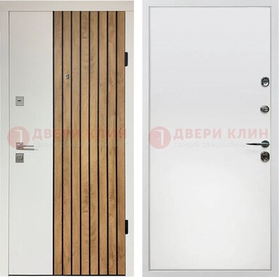 Белая с коричневой вставкой филенчатая дверь МДФ ДМ-278 в Волжском