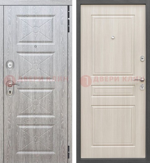 Железная серая дверь со светлой МДФ ДМ-302