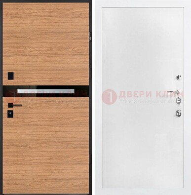 Железная коричневая дверь с МДФ в белом цвете ДМ-313 в Волжском