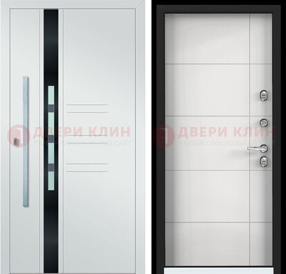 Металлическая дверь в белом цвете с МДФ ДМ-323 в Волжском