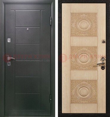 Темная железная дверь с МДФ в квартиру ДМ-344 в Волжском