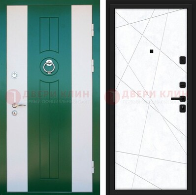 Зеленая железная дверь с панелями МДФ ДМ-369 в Волжском
