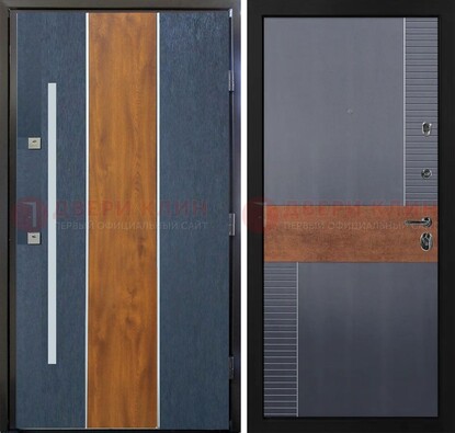 Темная металлическая дверь МДФ со вставками ДМ-411 в Волжском