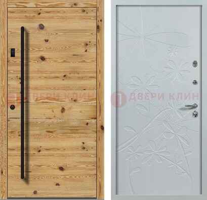 Металлическая дверь с МДФ в светлом цвете ДМ-412 в Волжском