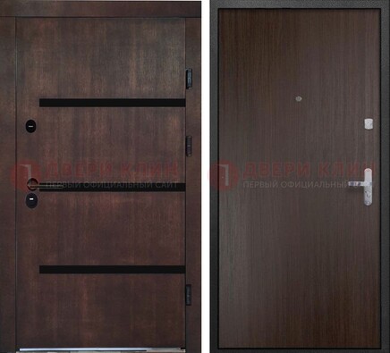 Темная стальная дверь с МДФ в стиле хайтек ДМ-414 в Волжском
