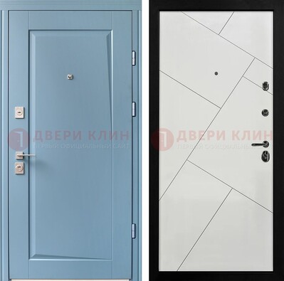 Синяя железная дверь с МДФ панелями ДМ-491 в Волжском