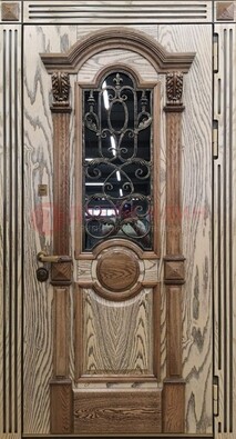 Железная дверь с массивом дуба со стеклом и ковкой ДМД-47 в Волжском