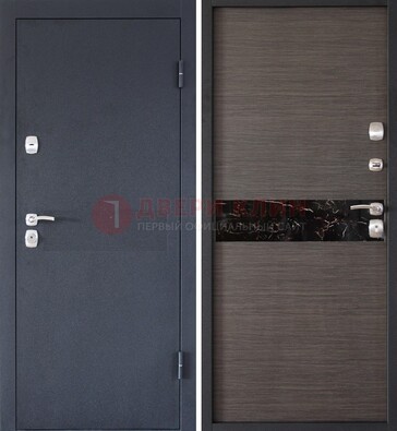 Черная железная дверь с порошковым напылением МДФ внутри ДП-114 в Волжском