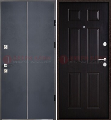Железная дверь с порошковым покрытием и отделкой Темный орех внутри ДП-211 в Волжском