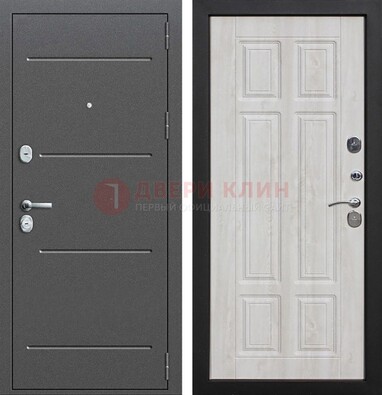 Серая металлическая дверь с порошковым покрытием и МДФ Беленый дуб ДП-270 в Волжском