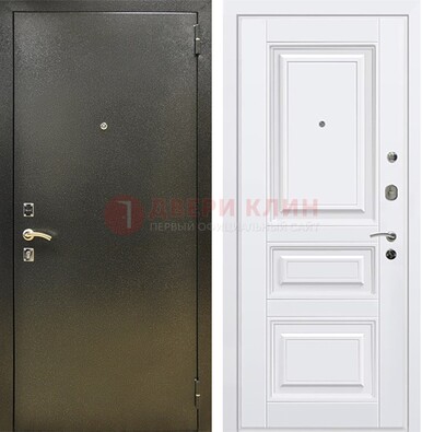Железная темно-серая дверь с порошковым напылением и белой МДФ ДП-274 в Волжском