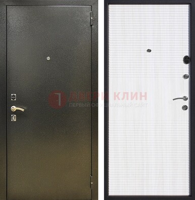 Стальная темно-серая дверь с порошковой отделкой и МДФ Белый ясень ДП-279 в Волжском