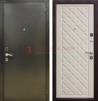 Темно-серая железная дверь с порошковым покрытием и филенчатой МДФ ДП-289 в Волжском