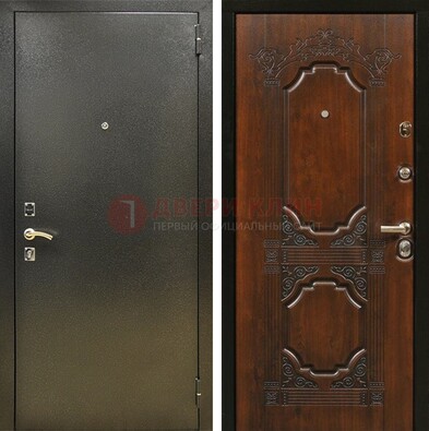 Входная дверь Темное серебро с порошковым покрытием и МДФ с узором ДП-293 в Волжском