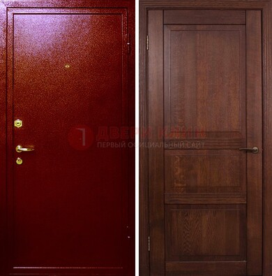 Красная железная дверь с порошковым окрасом ДП-58 в Волжском