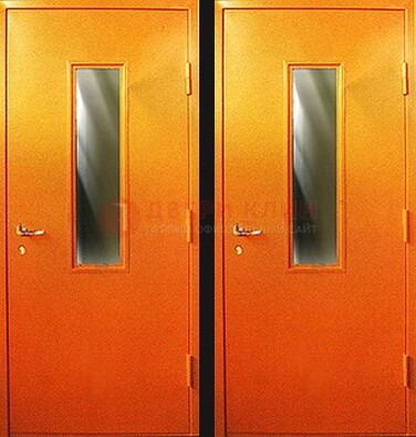 Оранжевая противопожарная дверь со вставкой из стекла ДПП-8 в Волжском