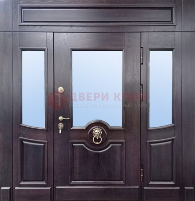 Филенчатая металлическая дверь с панелью МДФ и стеклом ДПР-102 в Волжском