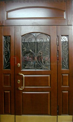 Стальная парадная дверь со вставками из стекла и ковки ДПР-30 в коттедж в Волжском