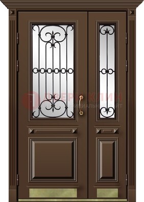 Стальная парадная дверь со вставками из стекла ДПР-32 для кирпичного дома в Волжском