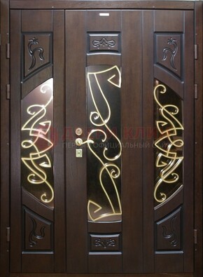 Парадная дверь со стеклом и ковкой ДПР-1 в каркасный дом в Волжском