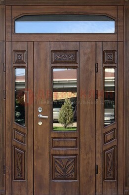 Парадная стальная дверь Винорит со стеклом и резьбой ДПР-97 в Волжском