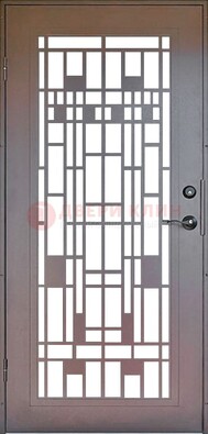 Коричневая стальная решетчатая дверь с узором ДР-4 в Волжском