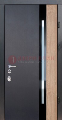 Черная металлическая дверь МДФ со стеклом ДС-14 в Волжском