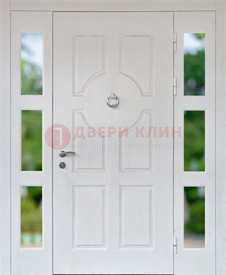 Белая стальная дверь со стеклом и фрамугами ДС-20 в Волжском