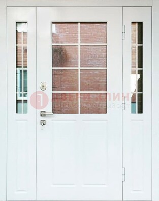 Белая стальная дверь со стеклом и фрамугами ДС-27 в Волжском