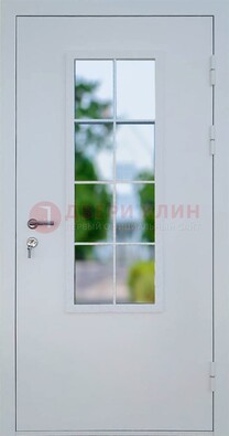 Белая железная дверь порошок со стеклом ДС-31 в Волжском