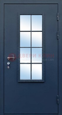 Темная металлическая дверь порошок со стеклом ДС-34 в Волжском