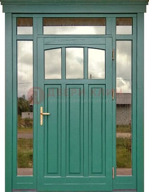 Зеленая металлическая дверь МДФ со стеклом ДС-43 в Волжском