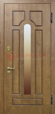 Коричневая железная дверь со стеклом ДС-4 в коттедж в Волжском